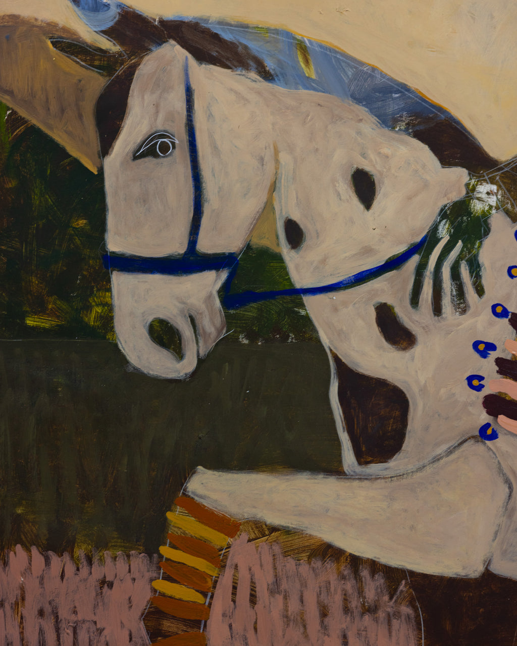 Original acrylic painting of a couple riding a horse. Abstract painting with earthy, warm palette.